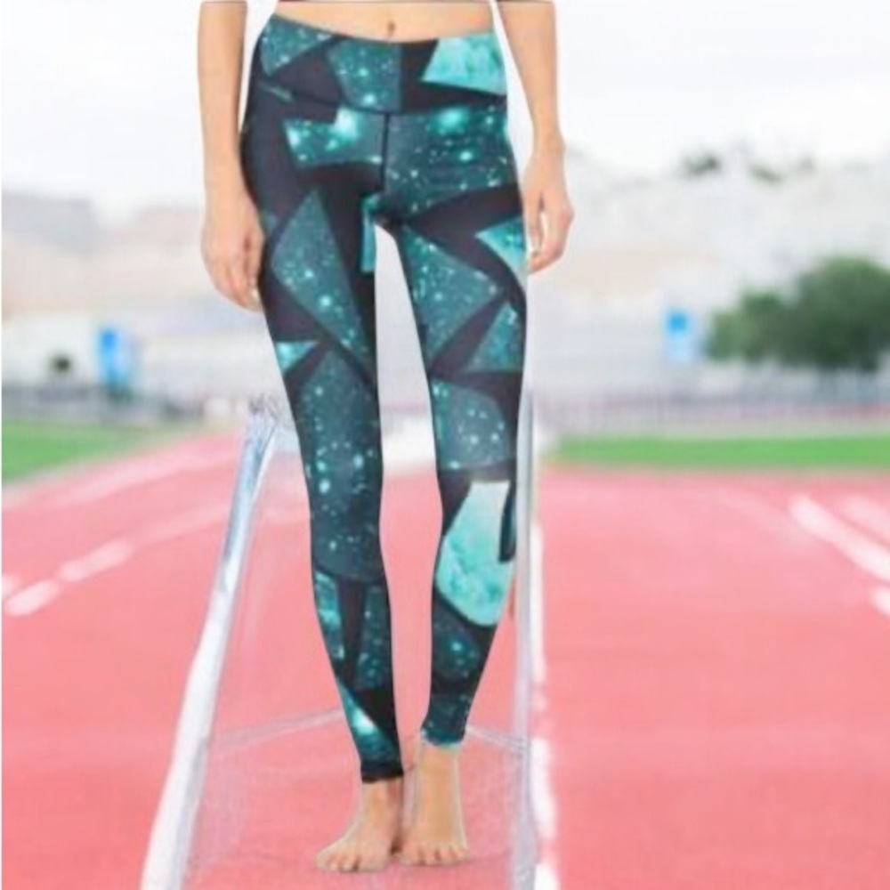 Alo Yoga Airbrush Galaxy Teal Cosmic Print Leggings‎ Size Small EUC Yoga Pants